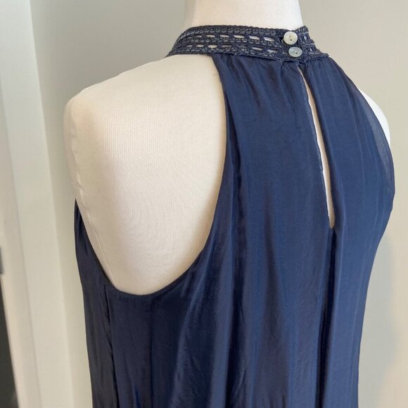 Made in Italy Halter Neck midnight blue Sleeveless Silk blend Chiffon Dress - Picture 8 of 15